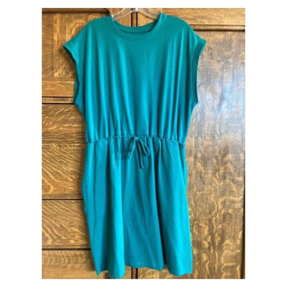 NWT A New Day Sleeveless, Extended Shoulder, Drawstring Tank Dress Green XL